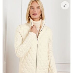 Talbots Quilted Women's Cream Puffer Sweater Jacket Size Medium